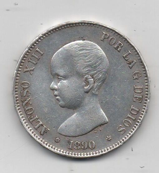 ALFONSO XIII DEL AÑO 1890 *90 DE 5 PESETAS